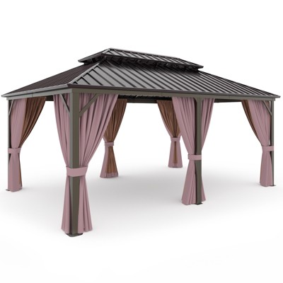 EAGLE PEAK Aluminum Frame with Steel Double Roof Hardtop Gazebo, Brown