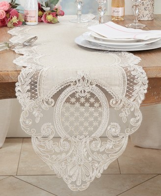 Elegant Beige Embroidered Lace Polyester Table Runner