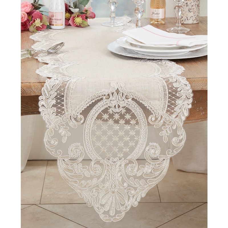 Saro Lifestyle Timeless Beauty Embroidered Lace Table Runner, 3 of 4