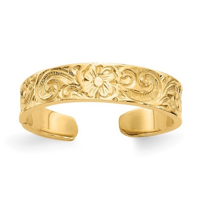 Black Bow Jewelry Flower/Scroll Toe Ring in 14K Yellow Gold