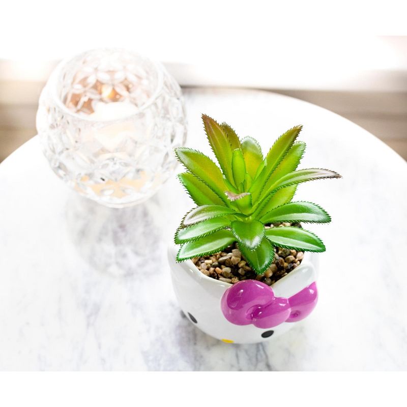 Silver Buffalo Sanrio Hello Kitty Face 3-Inch Ceramic Mini Planter with Artificial Succulent, 4 of 8
