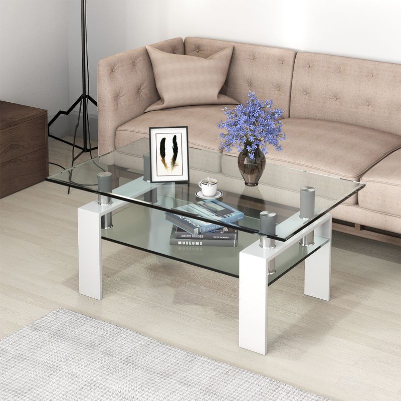 Costway Rectangle Glass Coffee Table Metal Legs End Table Livingroom White\Black\Coffee\Nature, 3 of 11