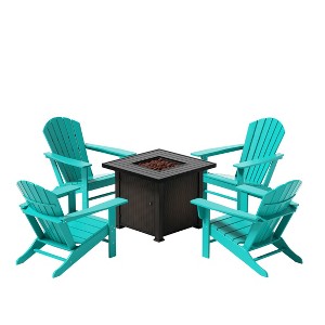 WestinTrends Outdoor Patio Adirondack Chair With Square Fire Pit Table Sets - 1 of 2