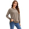 INSPIRE CHIC Women's Striped Side Slits Knit Crew Neck Long Sleeve Pullover Casual Tops - 3 of 4