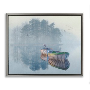 Stupell Industries Foggy Boat Lake Reflection Black Framed Floater Canvas Wall Art - 1 of 4