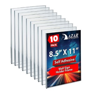 Azar Displays Self Adhesive Clear Acrylic Wall Sign Holder Frame 8.5" W x 11" H- Portrait/Vertical, 10-Pack - 1 of 4