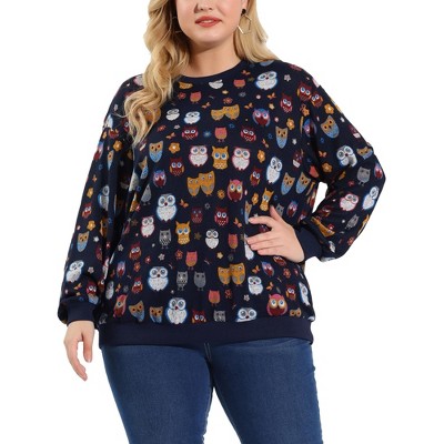 Agnes Orinda Women's Plus Size Casual Pullover Owl Print Comfty Pullover Sweatershirts