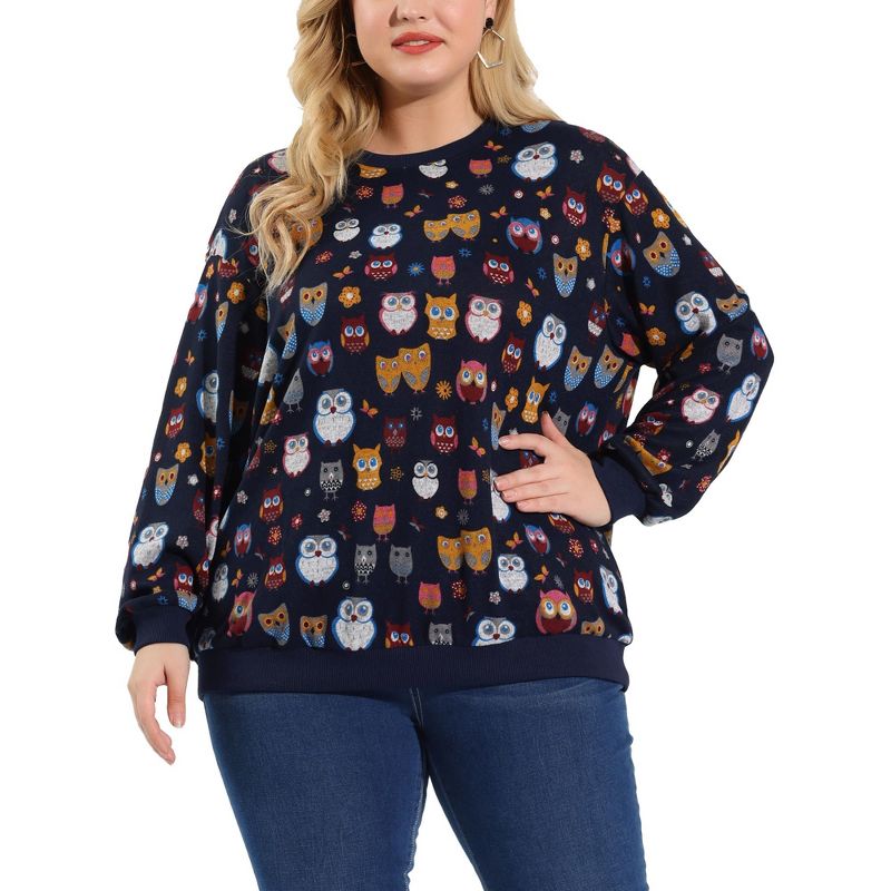 Agnes Orinda Women's Plus Size Casual Pullover Owl Print Comfty Sweatershirt, 1 of 7