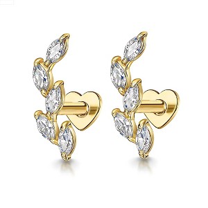 Marquise CZ Flat Back Earrings for Cartilage Helix Tragus Lobe Gold Plated Sterling Silver 1 pair by Ginger Lyne - 1 of 4