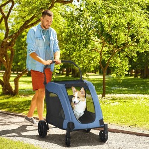 Foldable Pet Stroller for Medium Dogs with Mesh Windows,Storage Basket And Brakes,Travel Dog Carrier Cart–LAOTIES - 1 of 4