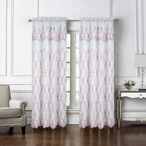 Olivia Gray Fleur Embroidered Rod Pocket Single Curtain Panel With 18" Valance - 54x84", Rose - 1 of 4