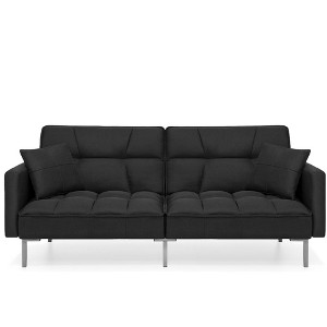 Best Choice Products Convertible Living Room Linen Fabric Tufted Split-Back Futon Sofa w/ 2 Pillows - 1 of 4