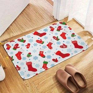 Christmas Socks Pattern Bathroom Rugs Winter Bath Mat Absorbent Non Slip Bathroom Mat Christmas Soft Floor Carpet 16x20 Inches - 1 of 1