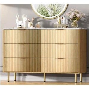 Nasitip Fluted Wood 6-Drawer Dresser, Modern Chest with Gold Handles, Large Bedroom Storage for Clothes, Living Room, Entryway - 1 of 4