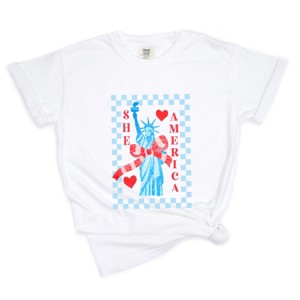 Simply Sage Market She Loves America Checkered Garment Dyed Tee - 1 of 4