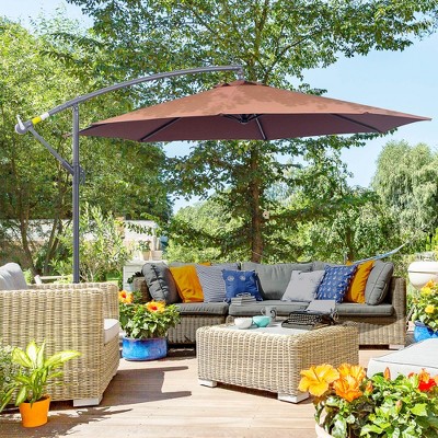 NicBex 10 Ft Cantilever Patio Umbrella,Large Offset Patio Umbrella,Hanging Umbrella Outdoor with Crank&Cross Base for Deck,Brown