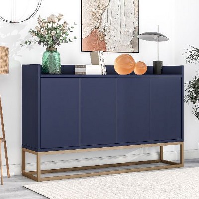 NicBex Modern Sideboard Cabinet with Gold Metal Legs, Compact 4-Door Buffet Cabinet with Large Storage, No-Handle Design Pantry Cabinet