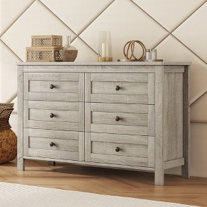 Retro Wooden Dresser with 6 Drawer, Farmhouse Style Wood Storage Cabinet Drawers Chest for Bedroom Grey - 1 of 4