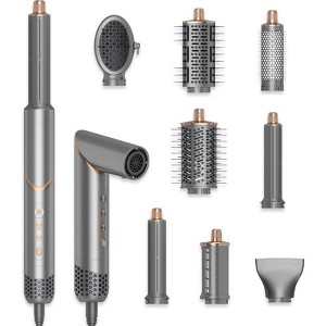 Dryhsip 8-in-1 Foldable Hot Air Styler, High-Speed Hair Dryer Brush with 7 Attachments, Negative Ion, 3 Heat/Speed Settings, Travel-Friendly, Gray - 1 of 4