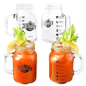 Final Touch Bloody Mary Mason Jar Glassware - Set of 4 Glass Tumblers with Handles - Thick Lead-Free Mug Drinkware Featuring Printed Cocktail Recipe - 1 of 4