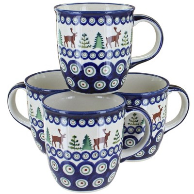 Blue Rose Polish Pottery 1800 Zaklady 4PC Mug Set