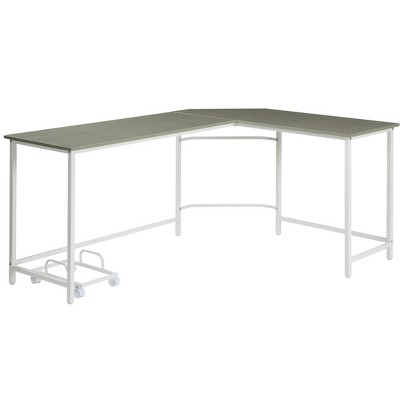 Vynxaria Gray White Finish Computer Desk Modern Dual Tone Workstation for Home Office Study Spaces