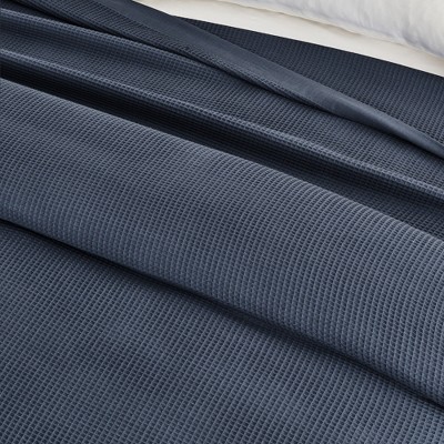 Ocean Blue Twin Cotton Waffle Weave Blanket