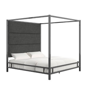 King Evert Black Nickel Canopy Bed with Panel Headboard Smoke - Inspire Q, Grey