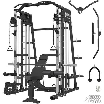 ER KANG Smith Machine, 2200lbs Squat Rack with LAT-Pull Down System & Cable Crossover Machine, Training Equipment with Leg Hold-Down Attachment