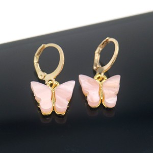 14K Gold and Lab Created Opal Butterfly Drop Earring - 1 of 4
