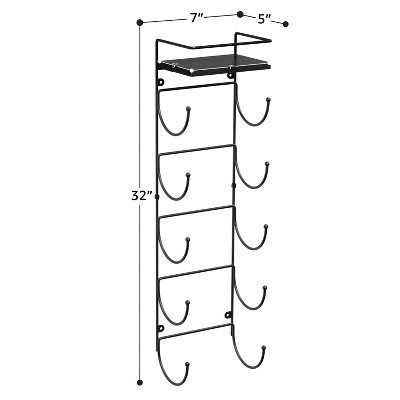 Black Wall Mounted 5-Tier Metal Towel Rack with Wood Shelf