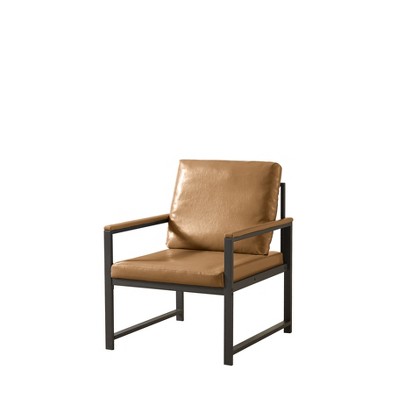 Vynxaria Freestanding Brown Modern Faux Leather Accent Chairs with Padded Metal Armrests, Suitable for Home & Office