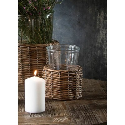 Slickblue Wicker Basket Glass Candle Holder, Vase, Farmhouse Style Home Decor, 2 Size Options