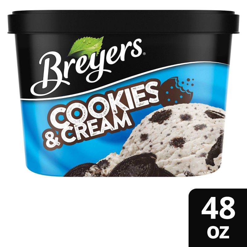 Breyers Cookies &#38; Cream Frozen Dairy Dessert With Chocolate Cookies - 48oz, 1 of 12