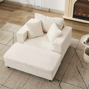 Deep Seat Sofa with Removable Storage Ottoman for Living Room, Sleeper Armchair with Pillows, Corduroy Sofa Bed with Wood Frame-Coolbibila - 1 of 4
