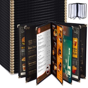 WeChef 30 Pack Menu Covers 8.5 x 14" Book Style Menu Holders 7 Pages 14 Views Restaurant Club Black - 1 of 4