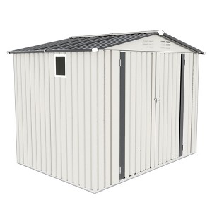 Vynxaria 8x6FT Metal Outdoor Storage Shed, Waterproof Tool Shed with Pitched Roof, Side Window & Lockable Door, White + Gray - 1 of 4