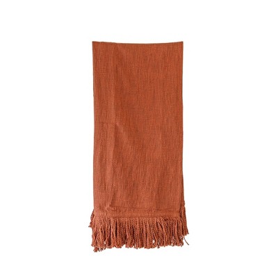 Handwoven Rust Cotton Fringe Throw Blanket