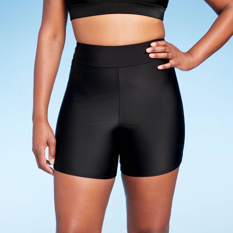 Women's High Waist Swim Bike Shorts - Kona Sol™ Black, 5 of 7
