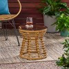 15.5'' Small Round Brown Rattan Side Table with Tempered Glass Top,Boho Outdoor Woven End Table for Patio or Porch-The Pop Home - 3 of 4