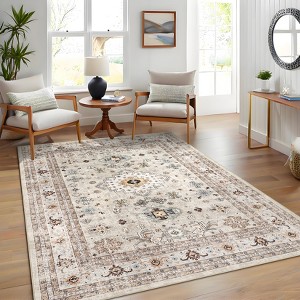 CCOZONY Vintage Runner Rug Washable Rug Farmhouse Floral Print Mat Non-Slip Distressed Soft Indoor Low Pile for Entryway Kitchen Laundry Bedside - 1 of 4