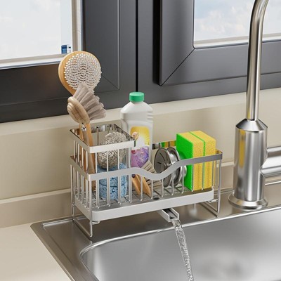 Hachikiko Wall-Mounted Carbon Steel Kitchen Sink Organizer - 2-Tier Multipurpose Cleaning Supplies Rack with Drainage & Punch-Free Installation
