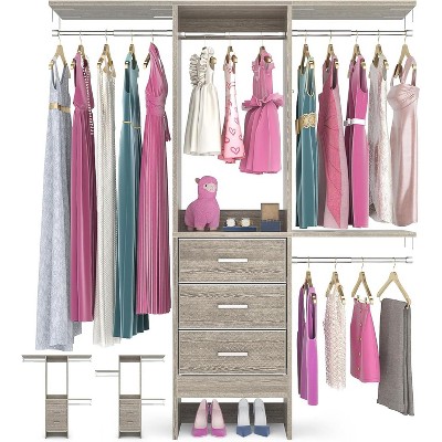 Aheaplus Closet Organizer with Adjustable Shelves, Closet System with Clothes Garment Rack and Fabric Drawer