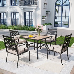 5pc Outdoor Dining Set with Chairs with Seat & Back Cushions & Square Table with Faux Wood Tabletop with Umbrella Hole - Captiva Designs - 1 of 4