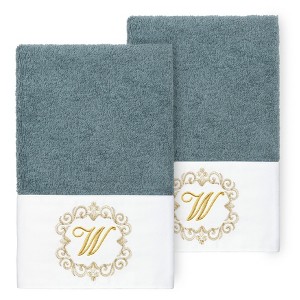 Linum Home Textiles 100% Turkish Cotton MONICA Gold Thread 2PC Embellished Hand Towel Set - 1 of 3