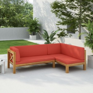 Christopher Knight Home Lyra Outdoor Acacia Wood 4 Seater 88.5" Sectional Sofa with Cushions - 1 of 4