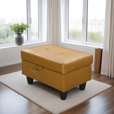 DOMETOUR Ginger Faux Leather Storage Ottoman for Living Room or Bedroom Modern Decorative Ottoman Seat