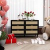6 Drawer Chest Dresser with Rattan Storage and Pine Legs - Natural Wood Tall Chest of Drawers for Bedroom-Scratch Resistant Buffet Cabinet in Black - 4 of 4