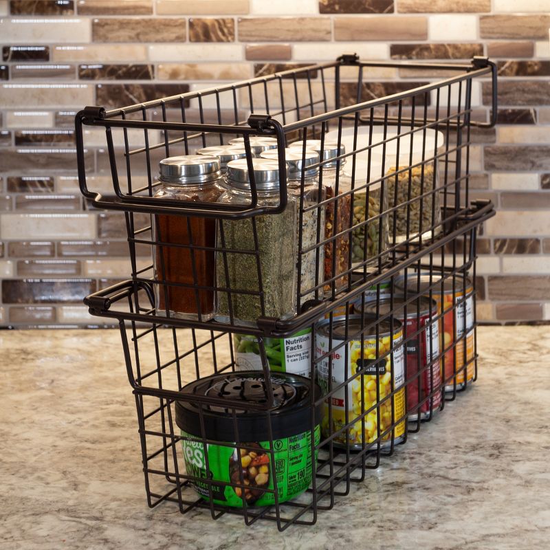 Home-Complete Set of 2 Wire Storage Bins - Shelf Organizers with Handles for Toy, Kitchen, Closet, and Bathroom, 5 of 11