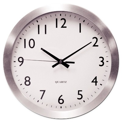 Universal Brushed Steel Finish Wall Clock 12" Silver 1 AA Battery 10425